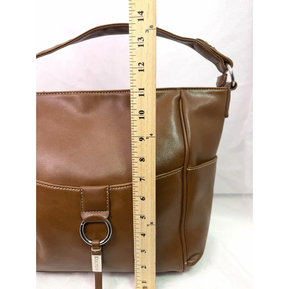 Koltov Brown Faux Leather Hobo Shoulder Bag Large Purse Multi Pocket Zip Top‎